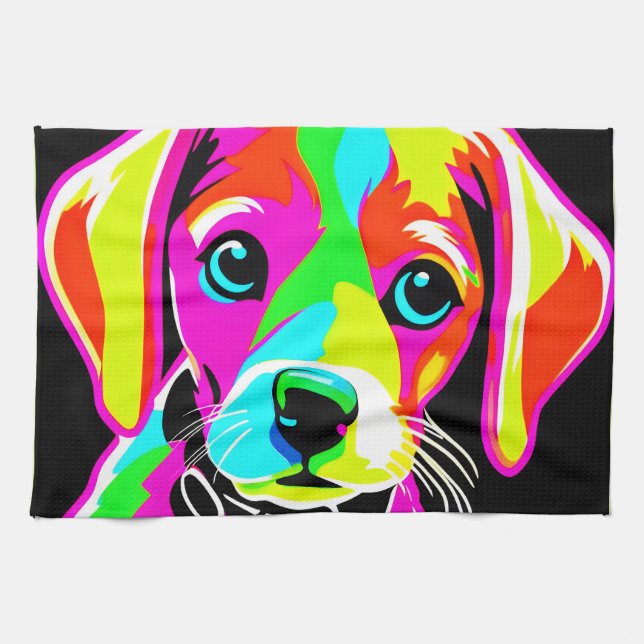 Paño De Cocina Arte Pop Cachorro Neon (Horizontal)