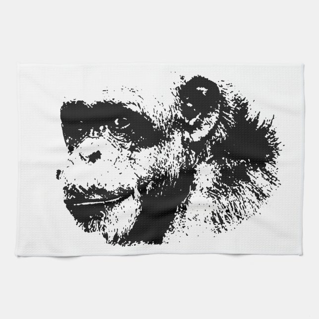 Paño De Cocina Arte pop chimpancé negro y blanco (Horizontal)