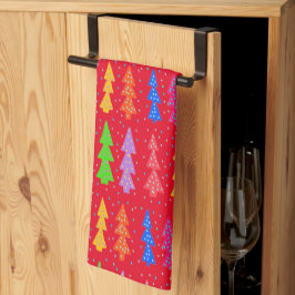 Paño De Cocina Arte pop del árbol de Navidad rojo