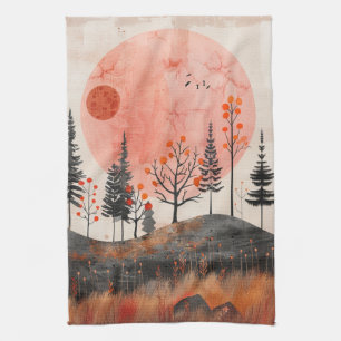 Paño De Cocina Arte popular forestal de otoño de cobre de luna de