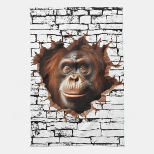 Paño De Cocina Arte por ruptura de pared de Orangután en 3D - Saf