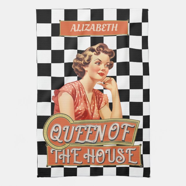 Paño De Cocina Arte retro único monogramado Checkered (Vertical)