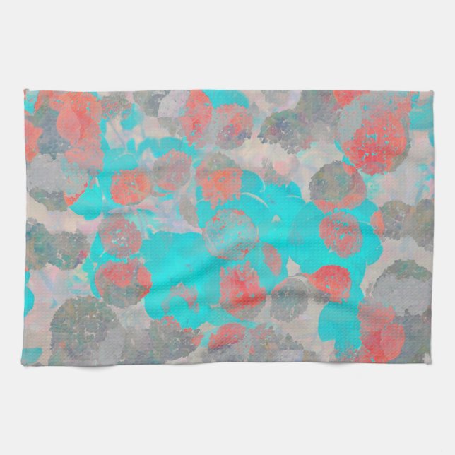 Paño De Cocina Arte rojo azul de estampado floral/floral romántic (Horizontal)