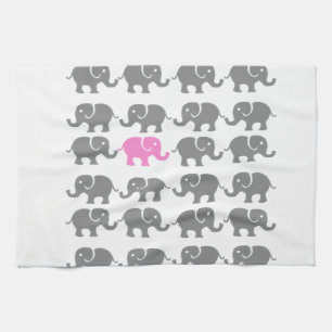 Paño De Cocina Arte rosado y gris del elefante