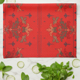 Paño De Cocina Arte textil de arte victoriano verde rojo