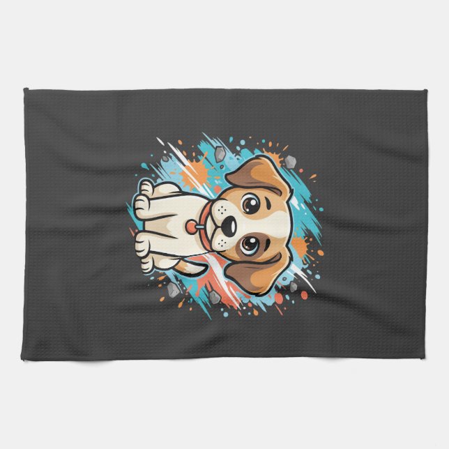 Paño De Cocina Arte vectorial de salpicaduras de pintura de perro (Horizontal)