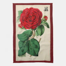 Paño De Cocina Arte Vintage de Flor de Rosa Roja Personalizada