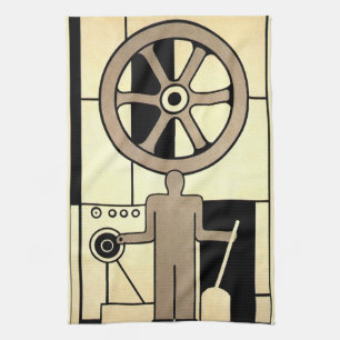 Paño De Cocina Arte vintage deco empresarial rueda y trabajador d