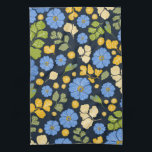 Paño De Cocina Artes azules y flores<br><div class="desc">Este patrón floral de primavera de bonito incluye flores azules de cebra primrose,  elementos de hoja y hojas de helecho verdes junto con dos pájaros voladores. Obra de mano,  obra original.</div>