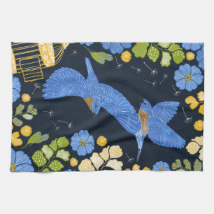Paño De Cocina Artes azules y flores