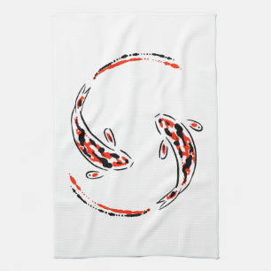 Paño De Cocina Artista de pescado Koi japonés negro y rojo