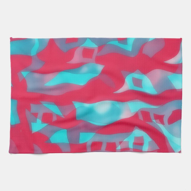 Paño De Cocina Artsy Aqua and Pink Abstract Kitchen Towel (Horizontal)