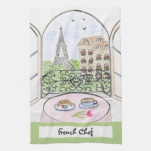 Paño De Cocina Artwork Whimsical Paris Eiffel Tower French Chef  (Vertical)