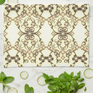 Paño De Cocina Aspecto de encaje de flores Sepia dorada