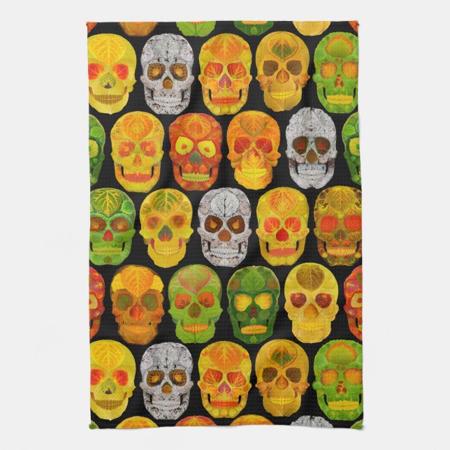 Paño De Cocina Aspen Leaf Skulls sin fisuras patrón 2018 (Vertical)