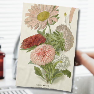 Paño De Cocina Asters de China - Exquisito florero vintage botáni