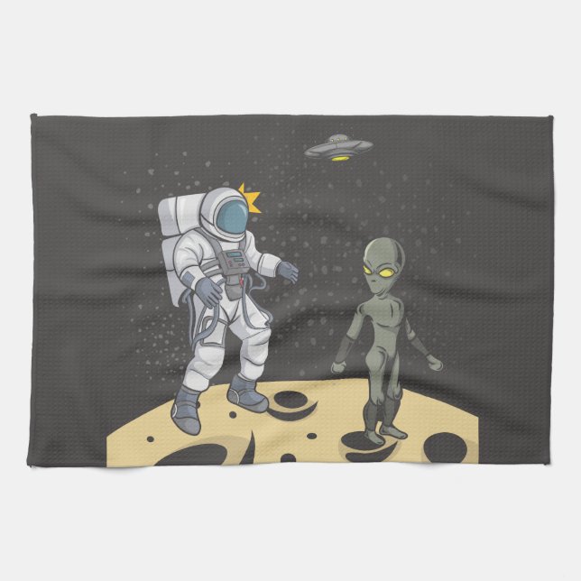 Paño De Cocina Astronauta y alienígena     (Horizontal)