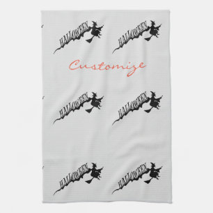 Paño De Cocina Asustada Witch Riding Broom Halloween Thunder_Cove