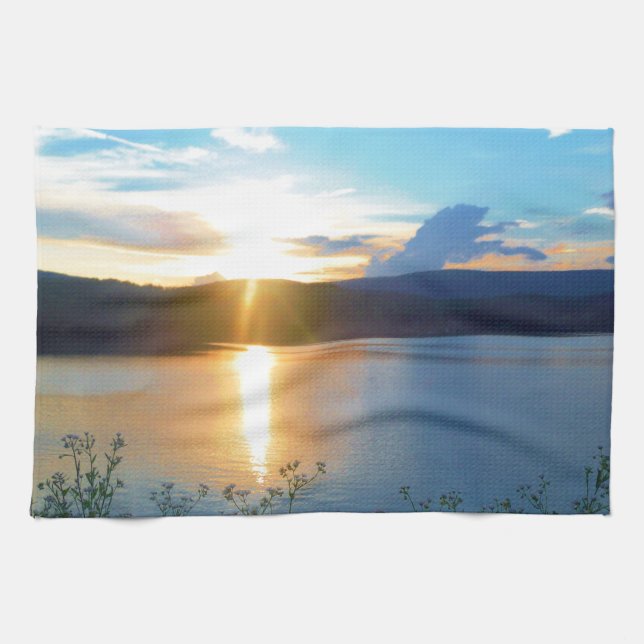 Paño De Cocina Atardecer azul en el lago (Horizontal)