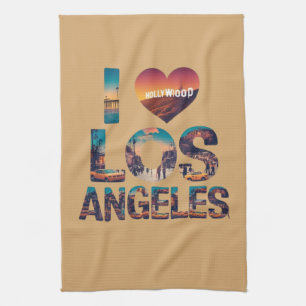 Paño De Cocina Atardecer del horizonte de Los Ángeles y tipografí