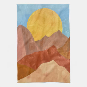 Paño De Cocina Atardecer en la Montaña Boho – Paisaje Cálido de T