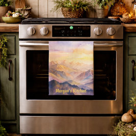Paño De Cocina Atardecer Personalizado de Montaña en Acuarela
