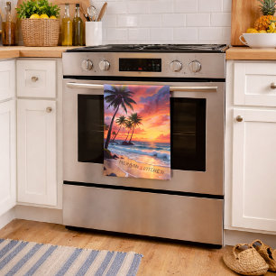 Paño De Cocina Atardecer personalizado en la playa tropical   Art