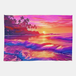 Paño De Cocina Atardecer tropical: arte reluciente en la playa