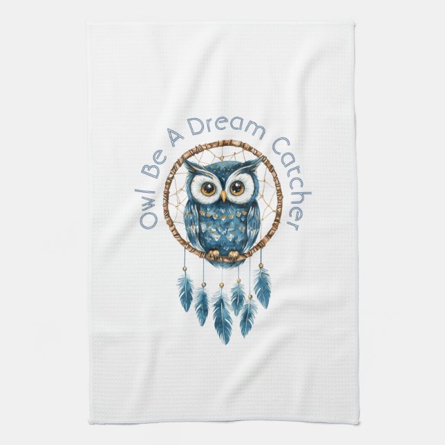 Paño De Cocina Atrapasueños de búho azul (Vertical)