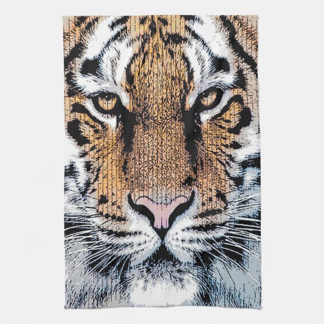 Paño De Cocina Audaz Retrato de Tigre Estilo de Prensa Gráfica (Vertical)