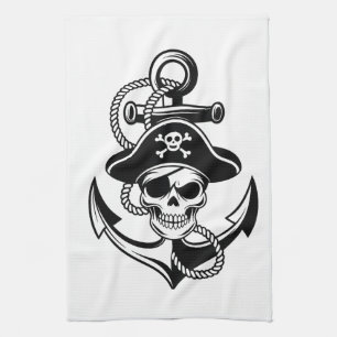 Paño De Cocina Audaz Skull Pirata y Anchor - Diseño Nautico