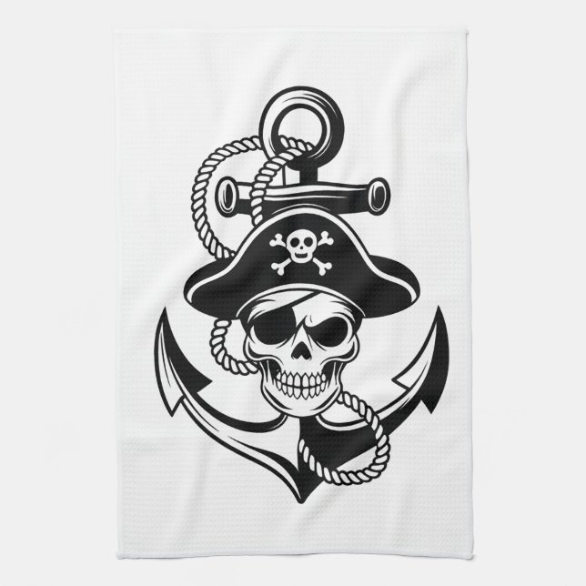 Paño De Cocina Audaz Skull Pirata y Anchor - Diseño Nautico (Vertical)