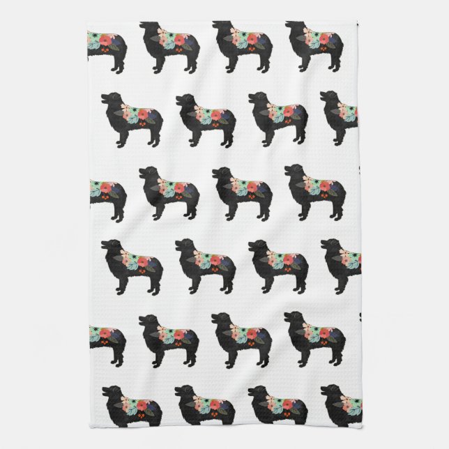 Paño De Cocina Aussie Shepherd Dog Rama albarda floral bohemiana (Vertical)