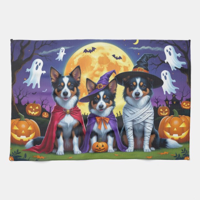 Paño De Cocina Australia Kelpies Dogs Calabaza Halloween Funny (Horizontal)