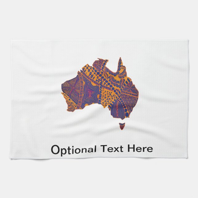 Paño De Cocina Australia Mapa de Doodle Naranja Purple (Horizontal)