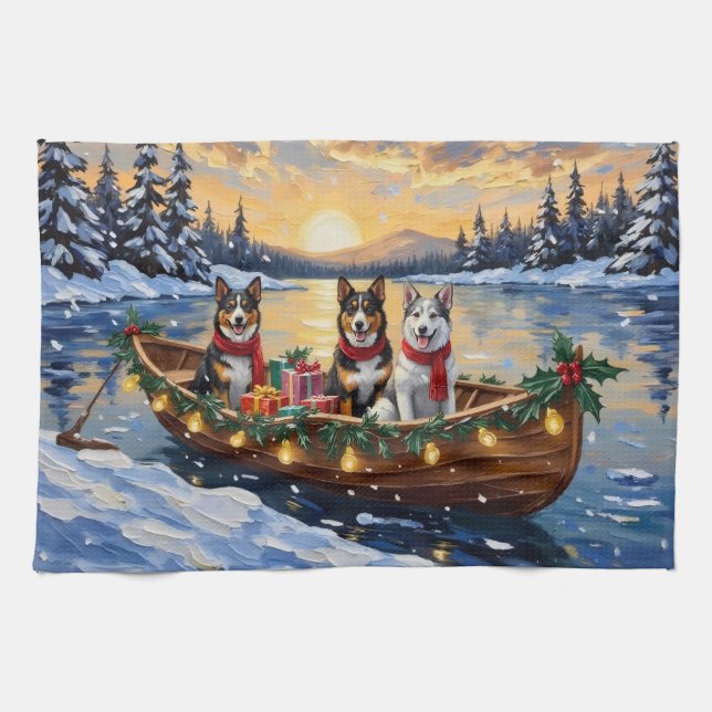 Paño De Cocina Australian Cattle Dog Christmas Boat Holiday (Horizontal)