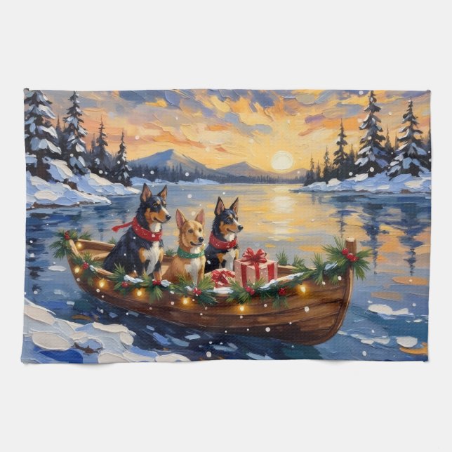 Paño De Cocina Australian Kelpie Christmas Boat Holiday (Horizontal)