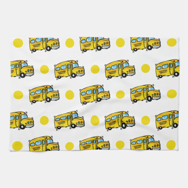 Paño De Cocina Autobús escolar personalizado, puntos de polka ama (Horizontal)