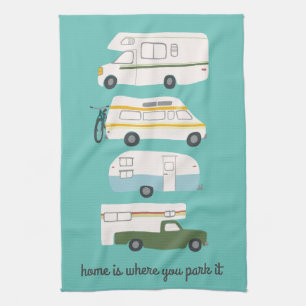 Paño De Cocina Autopista de cámara retro RV Vanlife Verde azulad