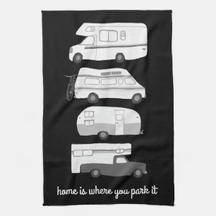 Paño De Cocina Autopista retro RV Vanlife Blanco negro