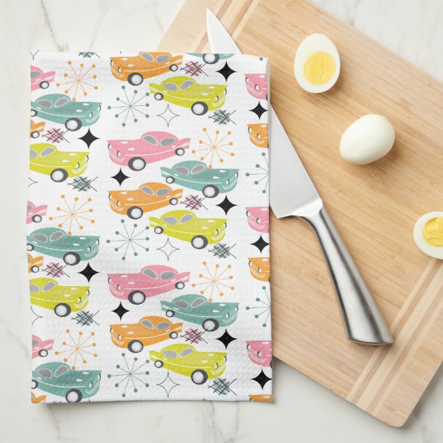 Paño De Cocina Autos retro Starburst atómico moderno de mediados  (Doblado Cuarto)