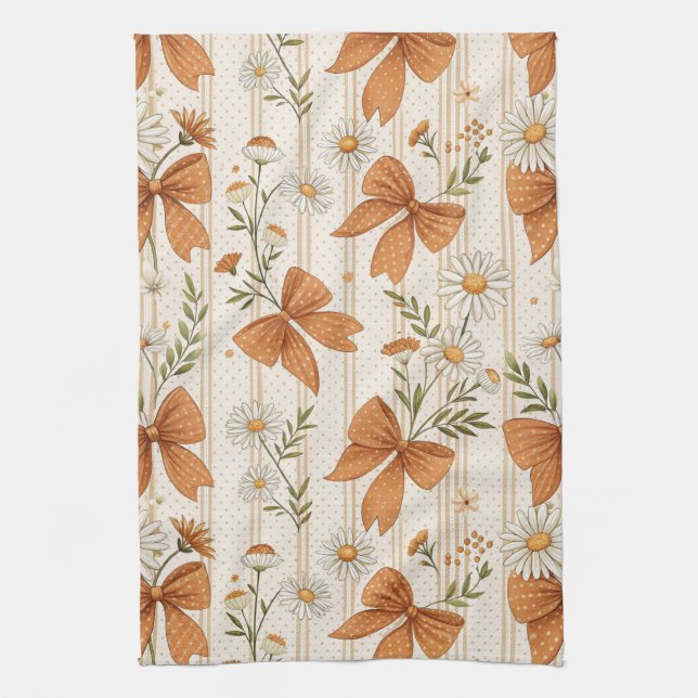 Paño De Cocina Autumn Daisy and Bow Floral Pattern (Vertical)
