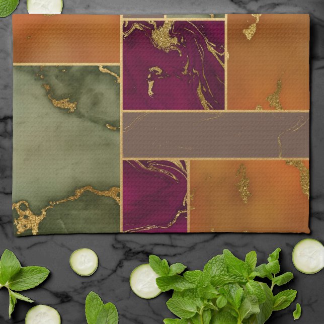 Paño De Cocina Autumn Luxury | Mármol geométrico de tono de joyas (Subido por el creador)
