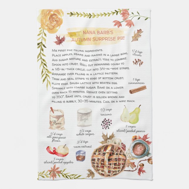 Paño De Cocina Autumn Pie | Heirloom de la receta de acuarela (Vertical)
