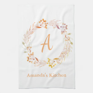 Paño De Cocina Autumt Floral Watercolor Boho Nombre Personalizado