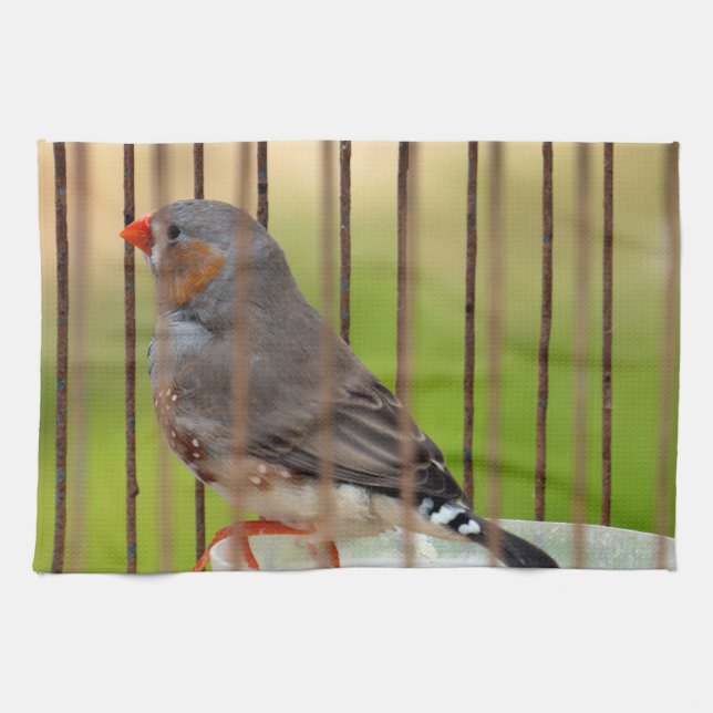Paño De Cocina Ave de Zebra Finch en jaula (Horizontal)