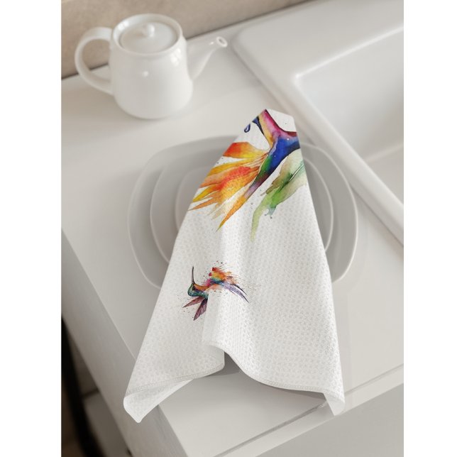 Paño De Cocina Ave del paraíso y colibrí en acuarela (Subido por el creador)