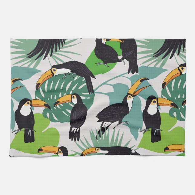 Paño De Cocina Ave Turca: Patrón de hojas de palmera (Horizontal)