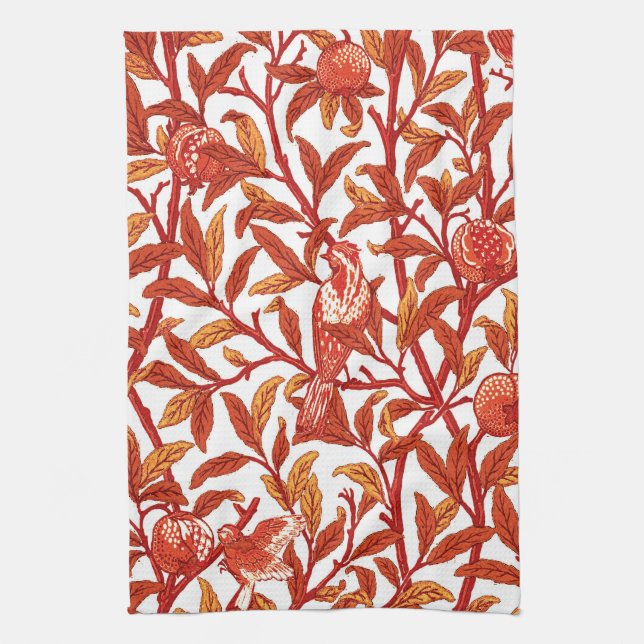 Paño De Cocina Ave y granada de Art Nouveau, Naranja mandarín (Vertical)