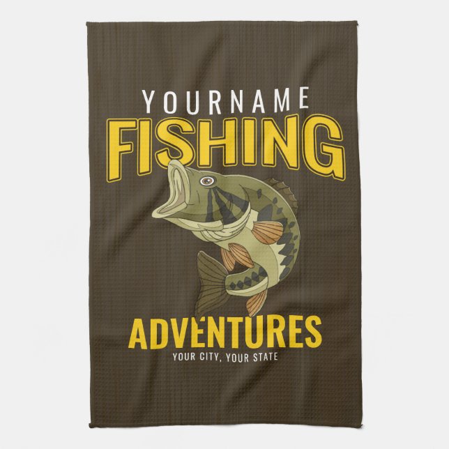Paño De Cocina Aventuras de pesca personalizadas: pescador de baj (Vertical)
